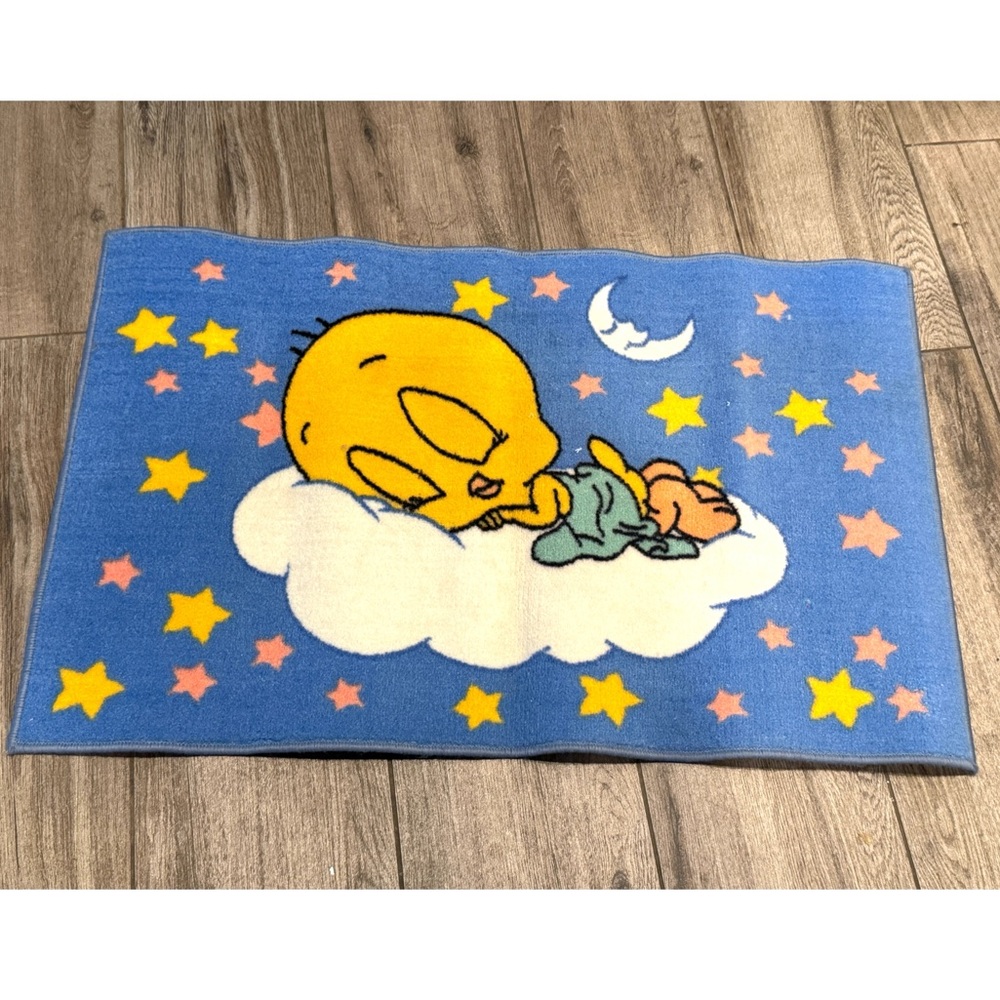 1996 Looney Tunes Lovables Tweety Bird Sleeping on Clouds Nursery Kids Area Rug